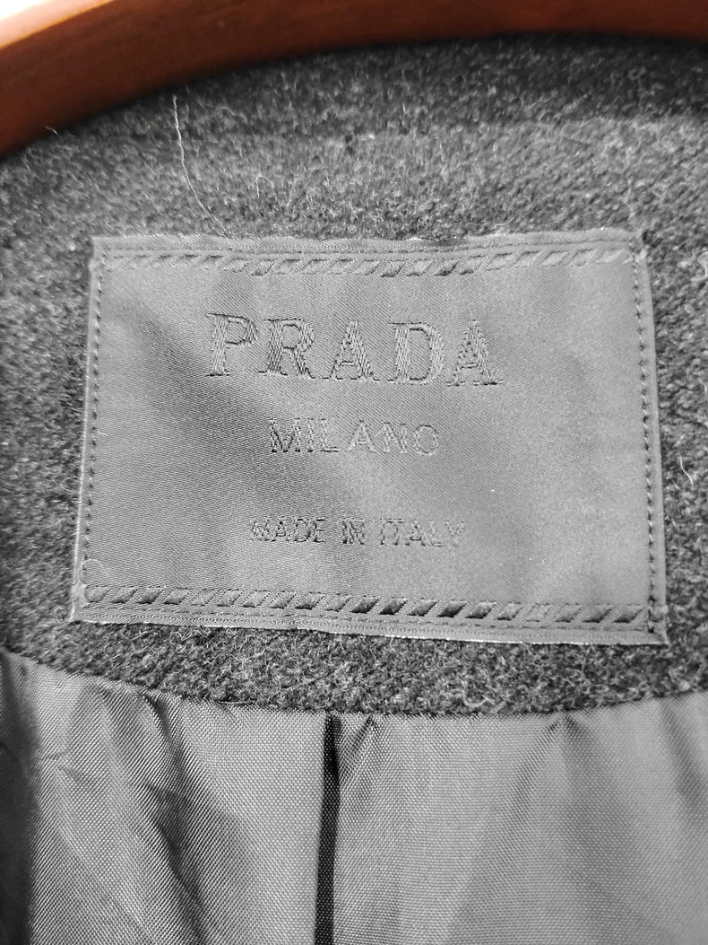 Vintage Prada Grey Hooded Wool Coat