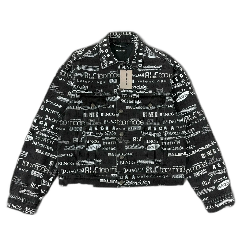 Balenciaga Black Denim Jacket with Logos