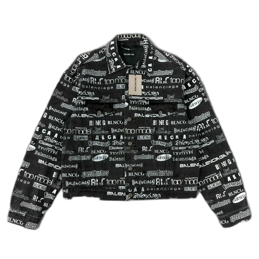 Balenciaga Black Denim Jacket with Logos