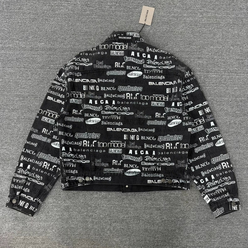 Balenciaga Black Denim Jacket with Logos