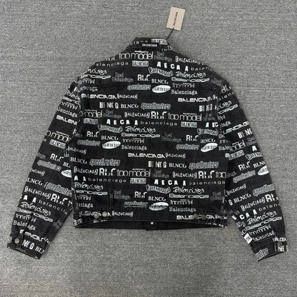 Balenciaga Black Denim Jacket with Logos