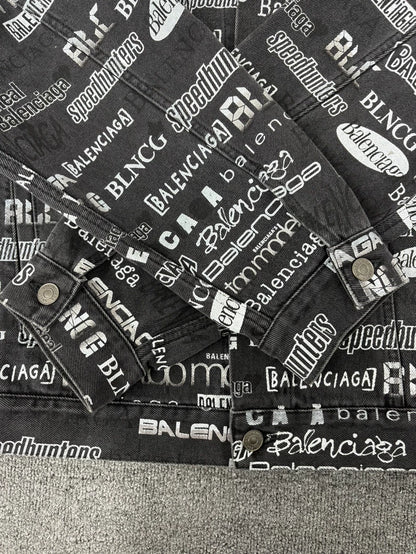 Balenciaga Black Denim Jacket with Logos
