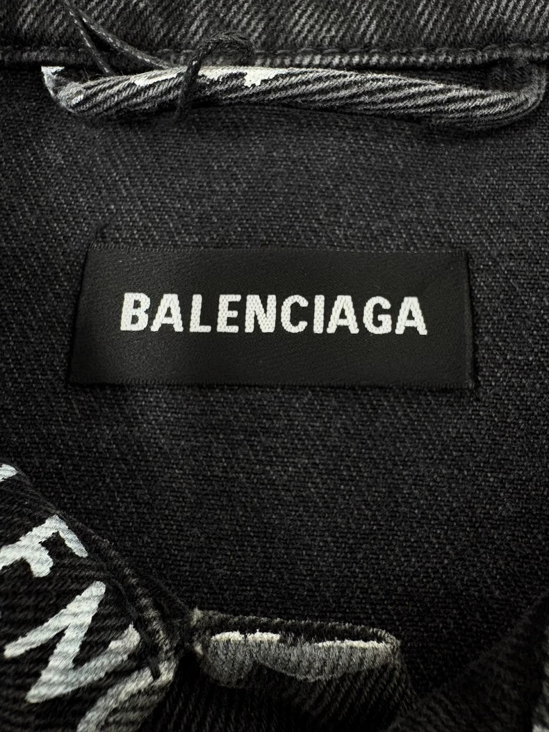 Balenciaga Black Denim Jacket with Logos