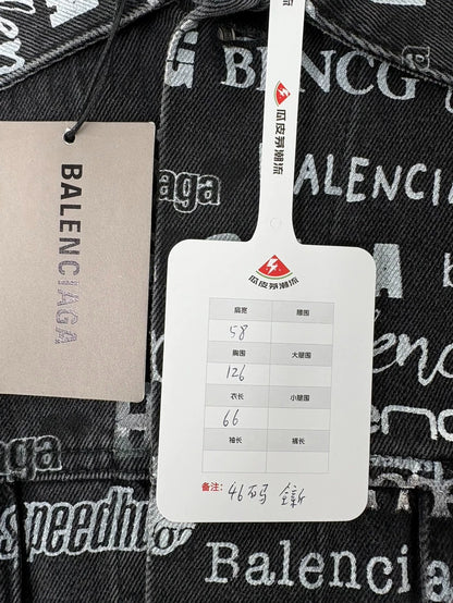 Balenciaga Black Denim Jacket with Logos