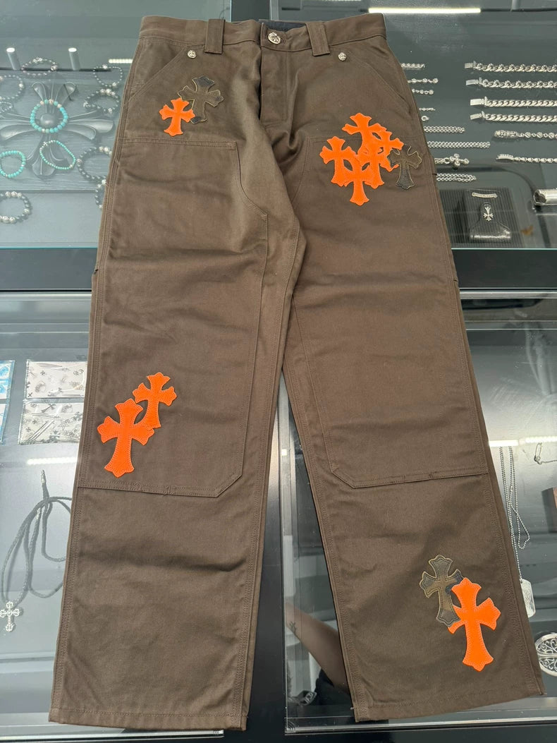Chrome Hearts Black Orange Double Knee Cargo Pants TS Same Style-yf