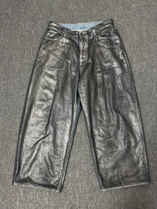 Silver Coated Waxed Denim Pants