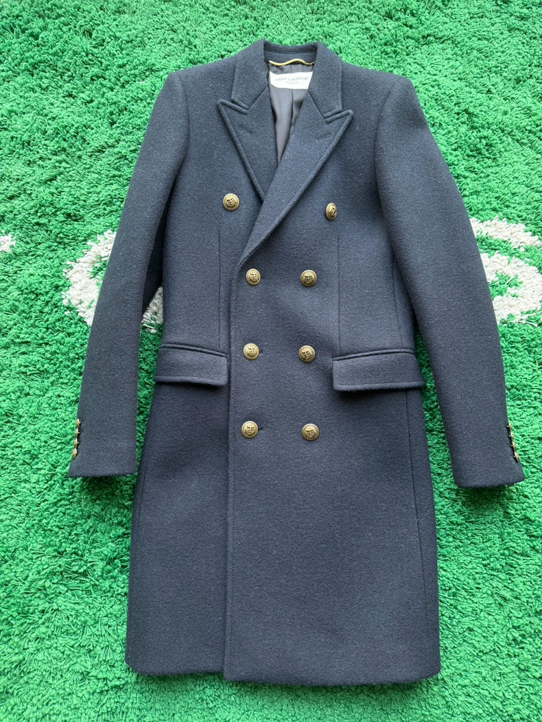 Saint Laurent Paris Navy Gold Button Coat