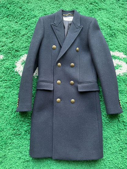 Saint Laurent Paris Navy Gold Button Coat