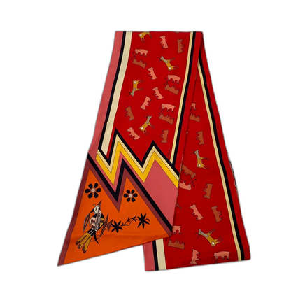 Hermes Red Silk Printed Scarf