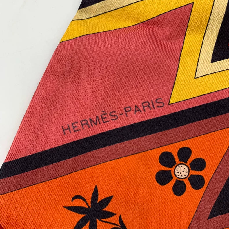 Hermes Red Silk Printed Scarf