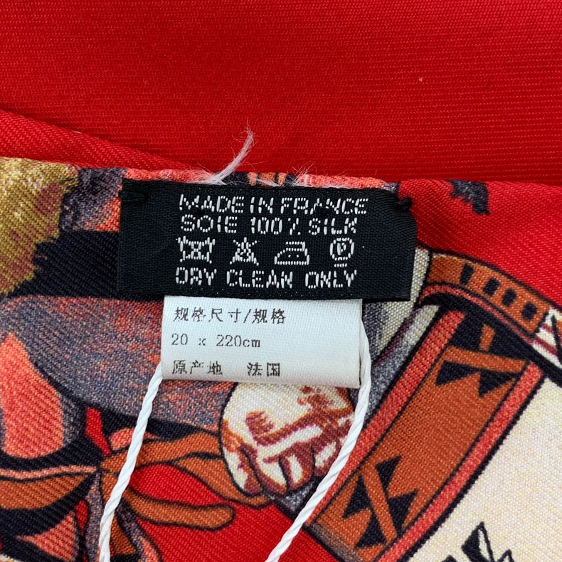 Hermes Red Silk Printed Scarf