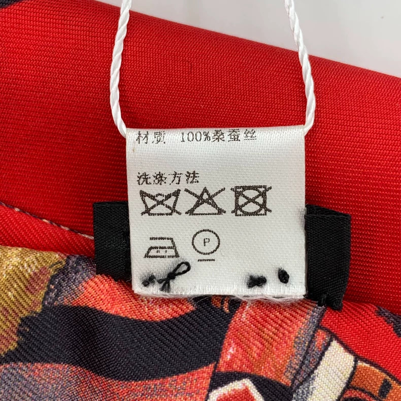 Hermes Red Silk Printed Scarf