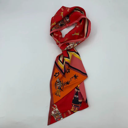 Hermes Red Silk Printed Scarf