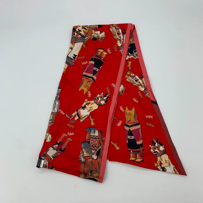 Hermes Red Silk Printed Scarf