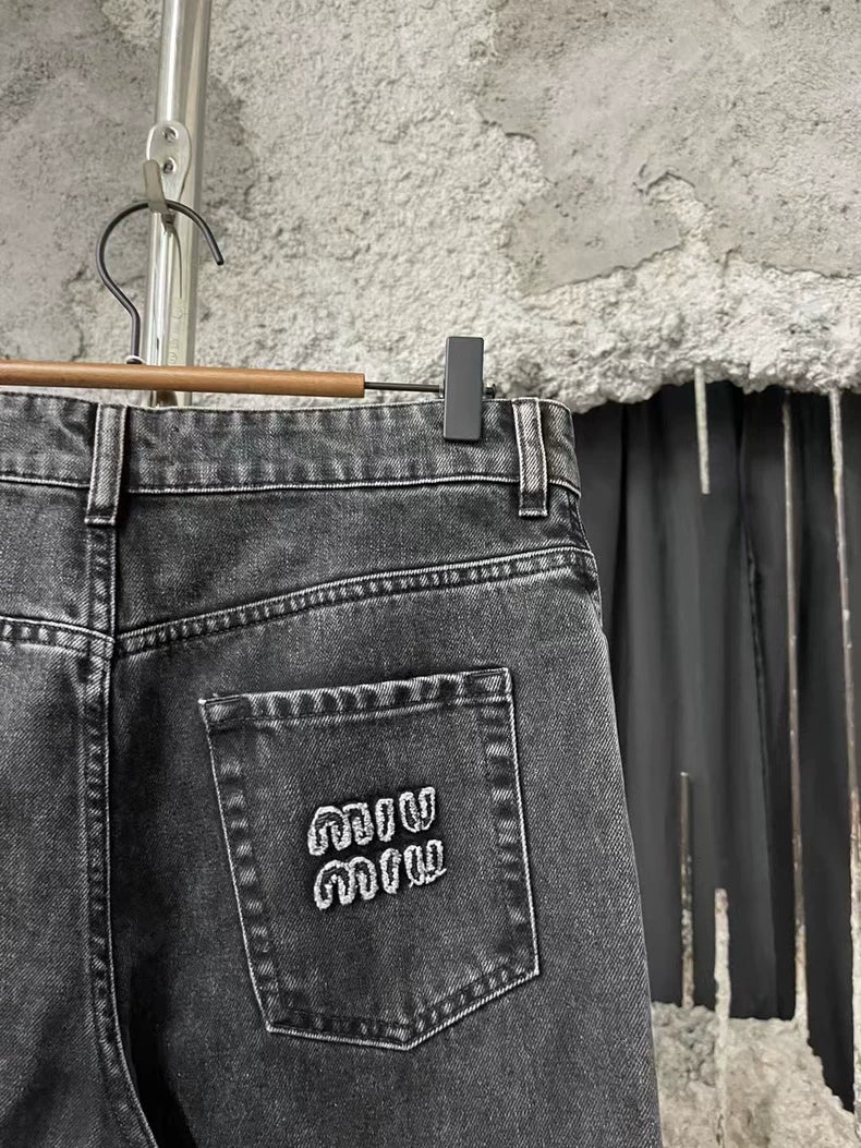 Grey Denim Pants by miumiu