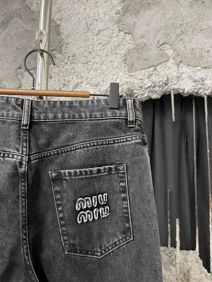 Grey Denim Pants by miumiu