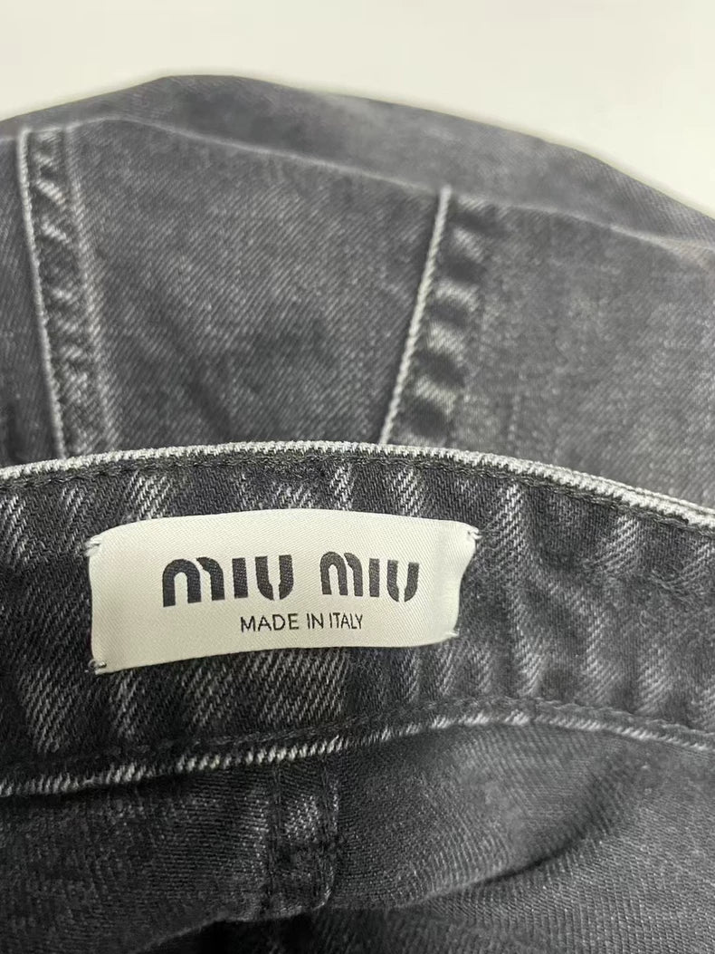 Grey Denim Pants by miumiu