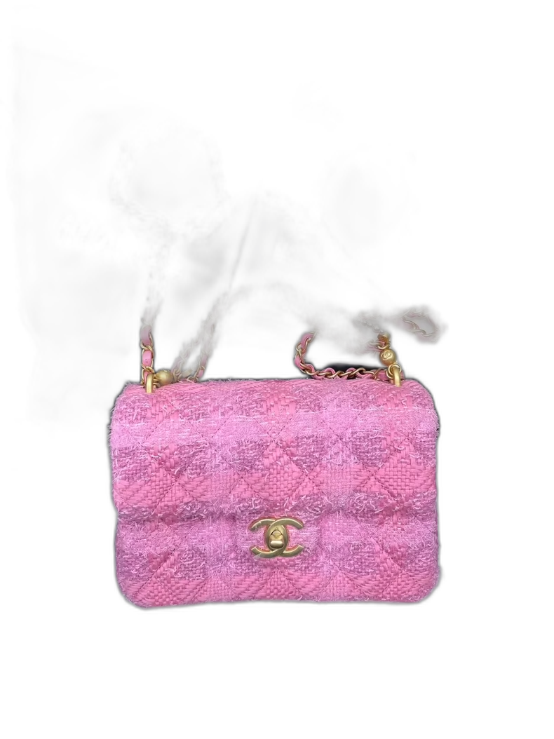 Chanel Pink Tweed Chain Wallet Bag