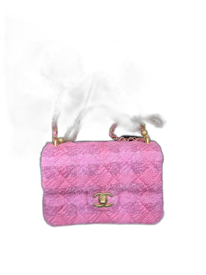 Chanel Pink Tweed Chain Wallet Bag