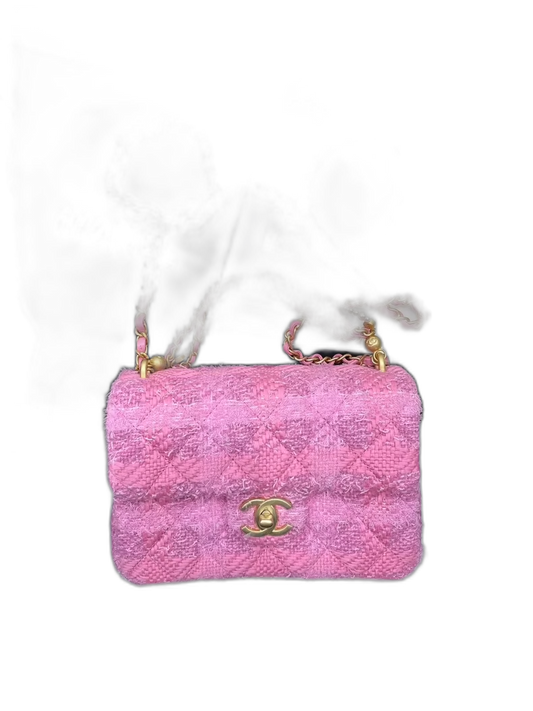 Chanel Pink Tweed Chain Wallet Bag