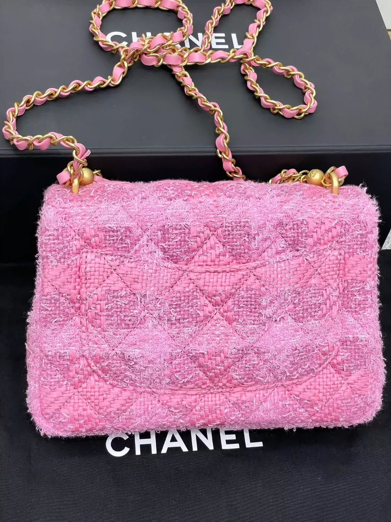 Chanel Pink Tweed Chain Wallet Bag