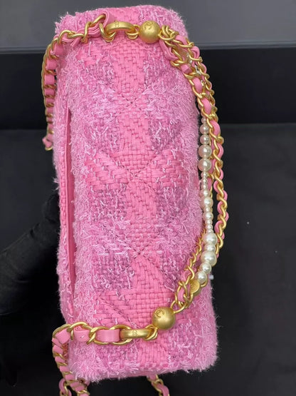 Chanel Pink Tweed Chain Wallet Bag
