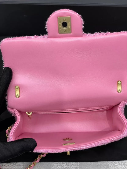 Chanel Pink Tweed Chain Wallet Bag