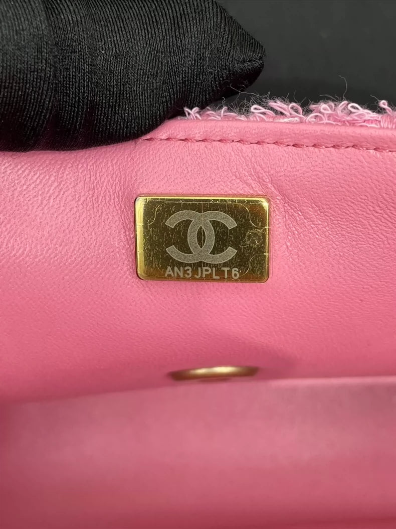 Chanel Pink Tweed Chain Wallet Bag