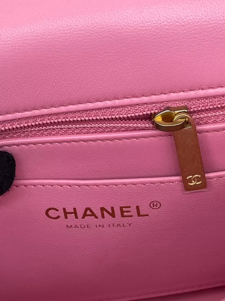 Chanel Pink Tweed Chain Wallet Bag