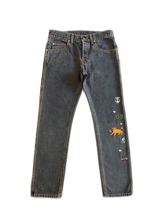 Gucci Embroidered Slim Fit Denim Pants-zp