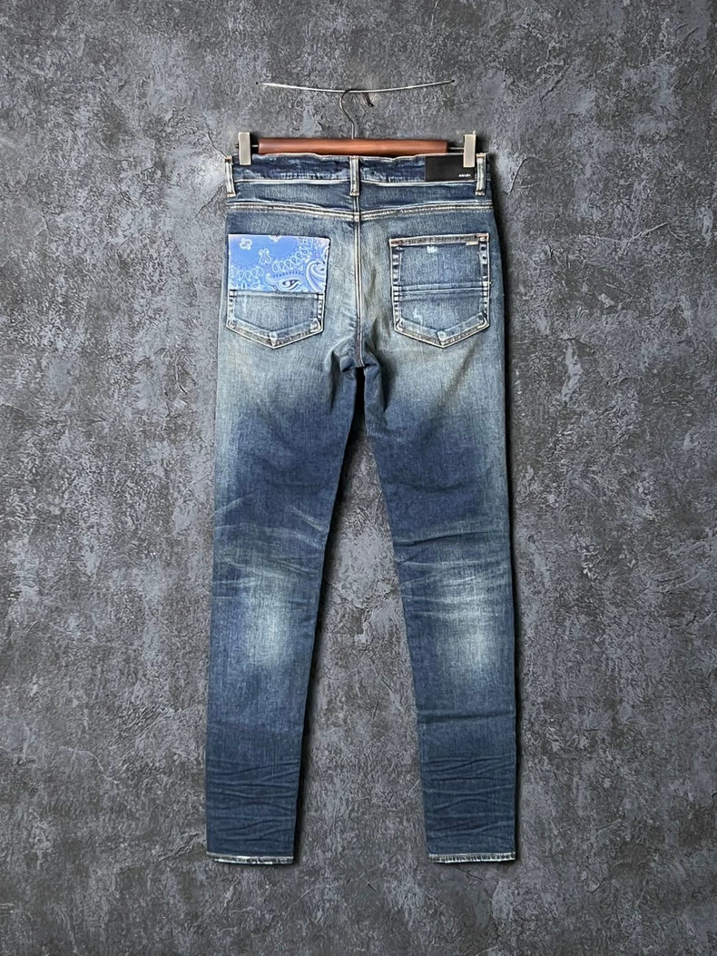 Blue Patchwork Denim Pants