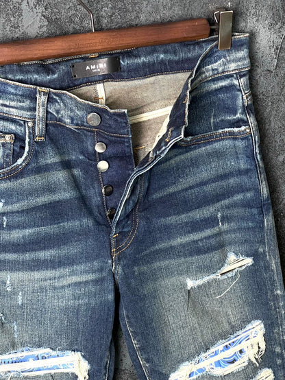 Blue Patchwork Denim Pants