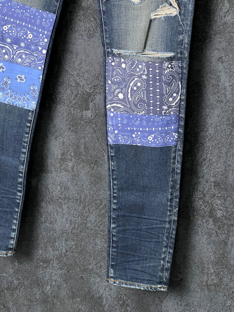 Blue Patchwork Denim Pants