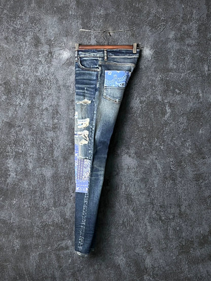 Blue Patchwork Denim Pants