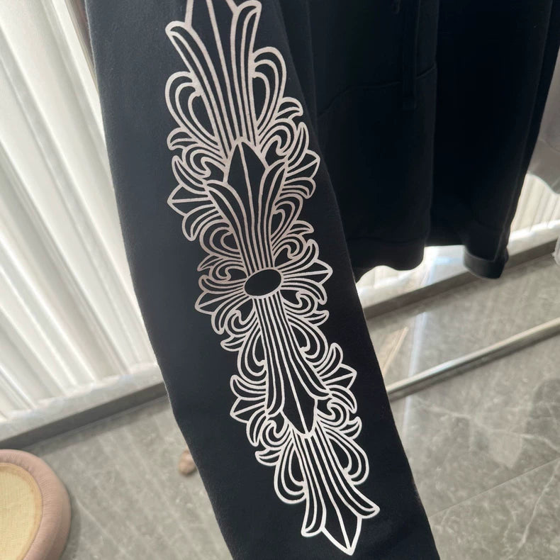 Chrome Hearts Black Hoodie with Floral Design