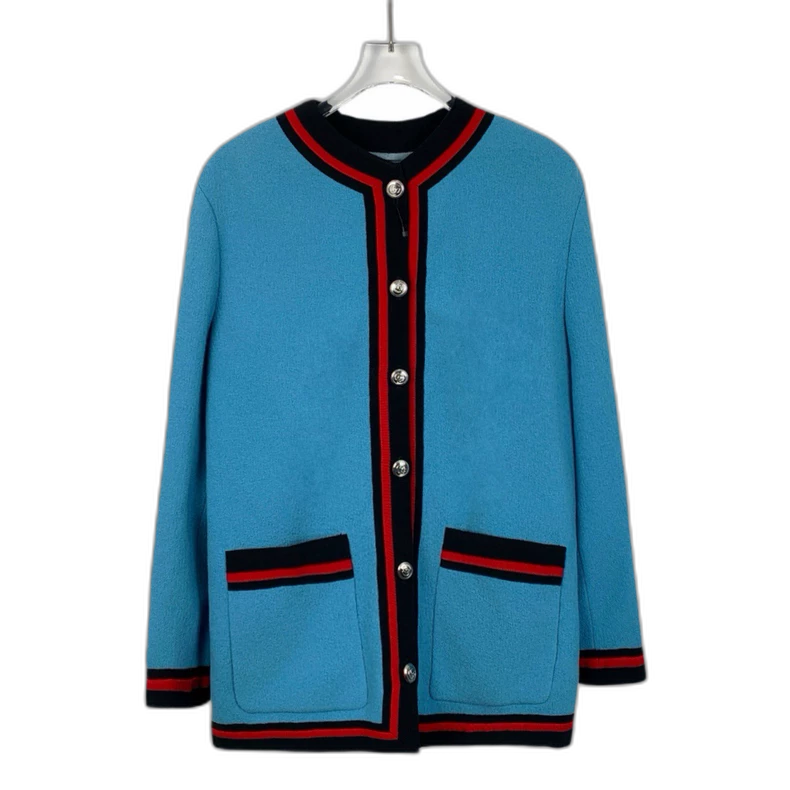 Gucci Blue Embroidered Mid-Length Coat