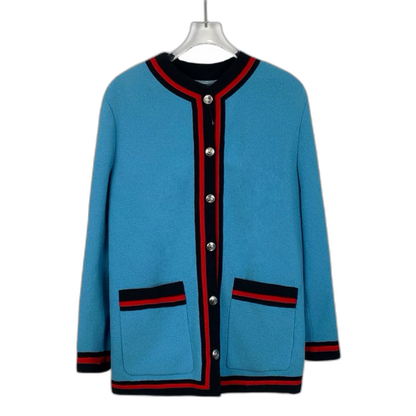 Gucci Blue Embroidered Mid-Length Coat