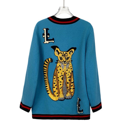 Gucci Blue Embroidered Mid-Length Coat