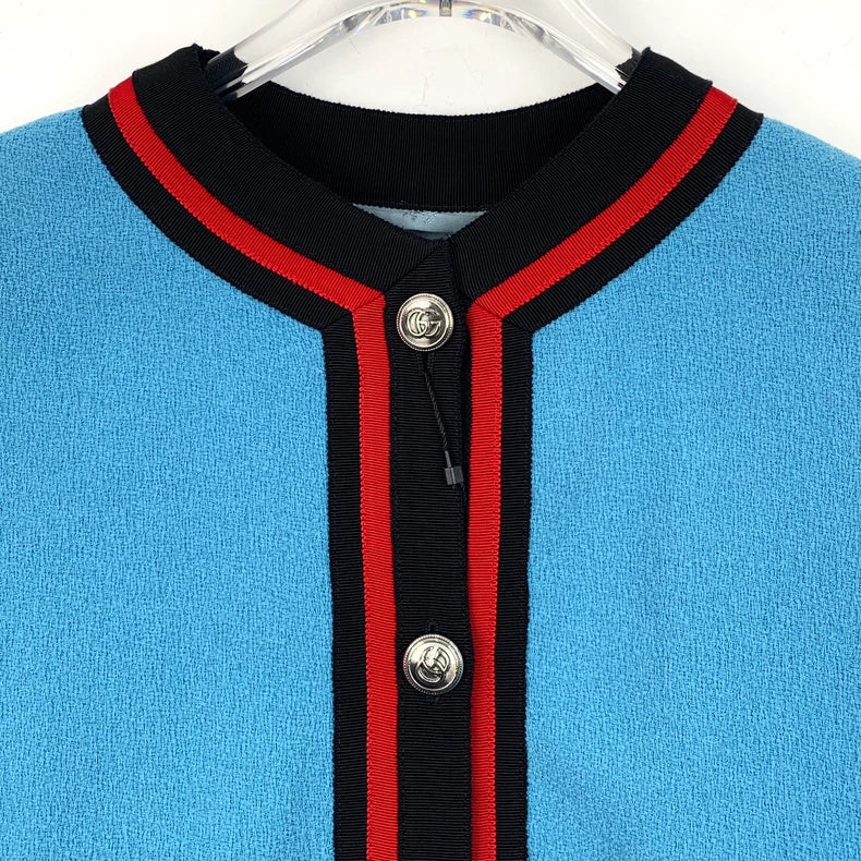 Gucci Blue Embroidered Mid-Length Coat