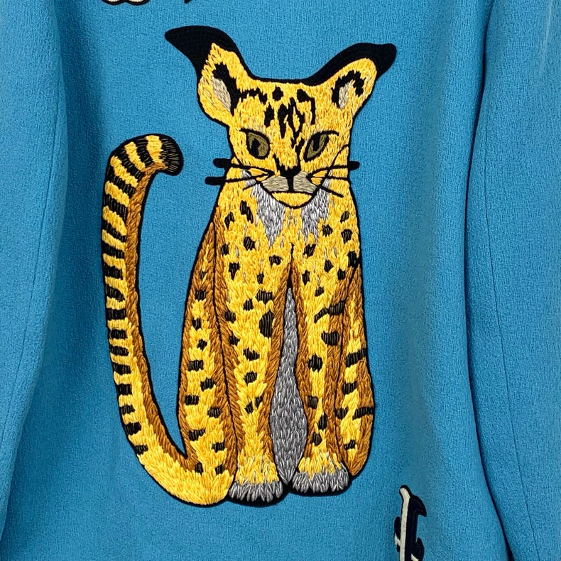 Gucci Blue Embroidered Mid-Length Coat