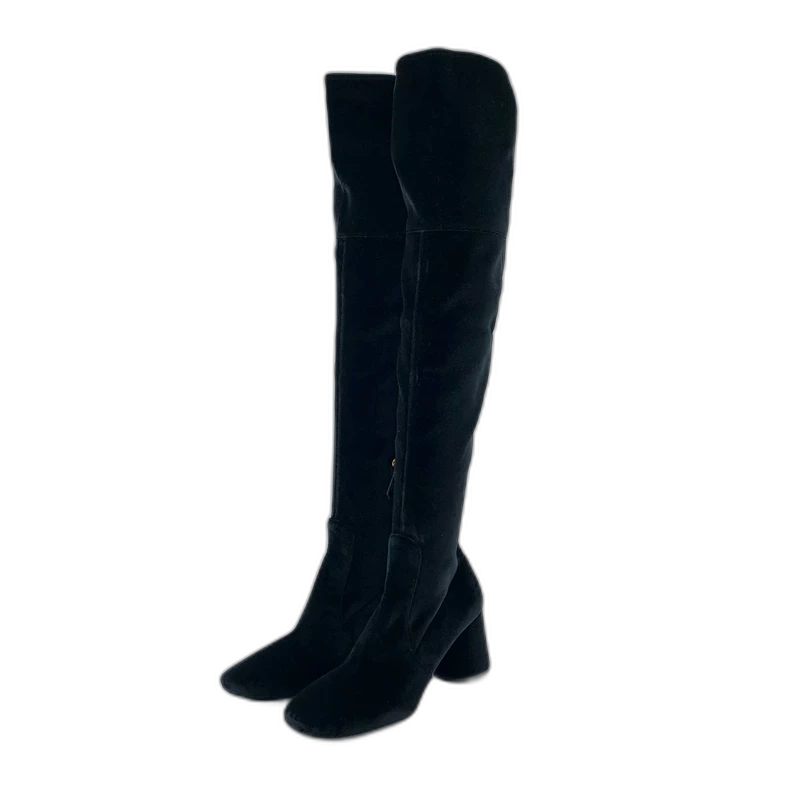 Prada Black Suede Knee-High Heeled Boots
