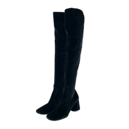 Prada Black Suede Knee-High Heeled Boots