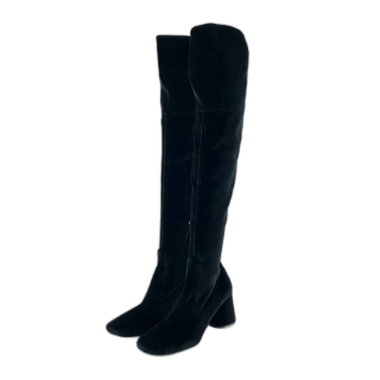 Prada Black Suede Knee-High Heeled Boots