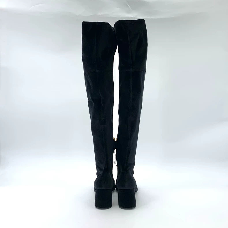 Prada Black Suede Knee-High Heeled Boots