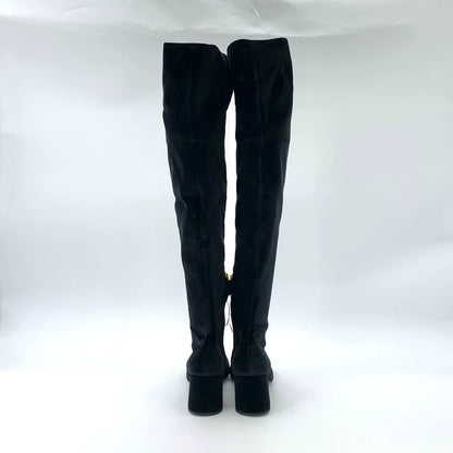 Prada Black Suede Knee-High Heeled Boots