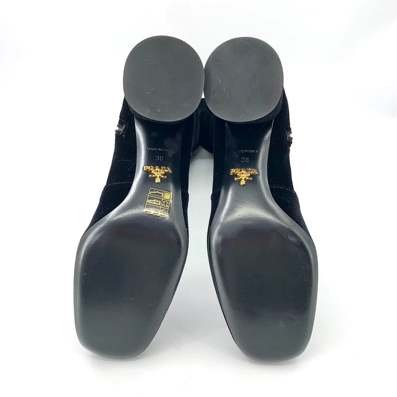 Prada Black Suede Knee-High Heeled Boots