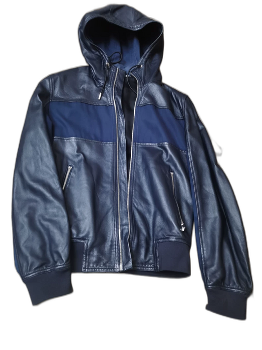 Dior Homme Blue Leather Jacket with Hood