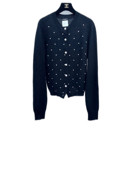 Chanel Black Knit Cardigan with Pearl Buttons