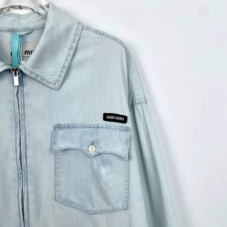 MiuMiu Light Blue Logo Denim Jacket