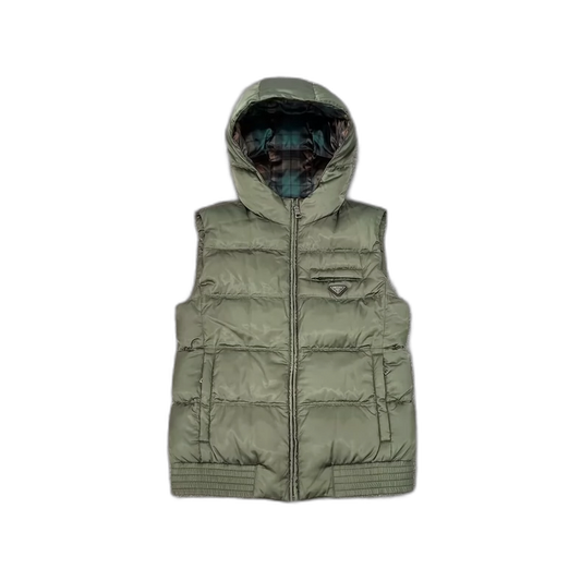 Prada Hooded Puffer Vest in Green